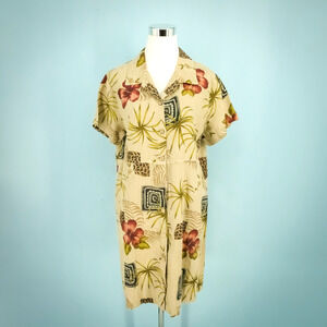 Hot Cotton Marc Ware Size Medium M Tropical Floral Print Button Linen Dress